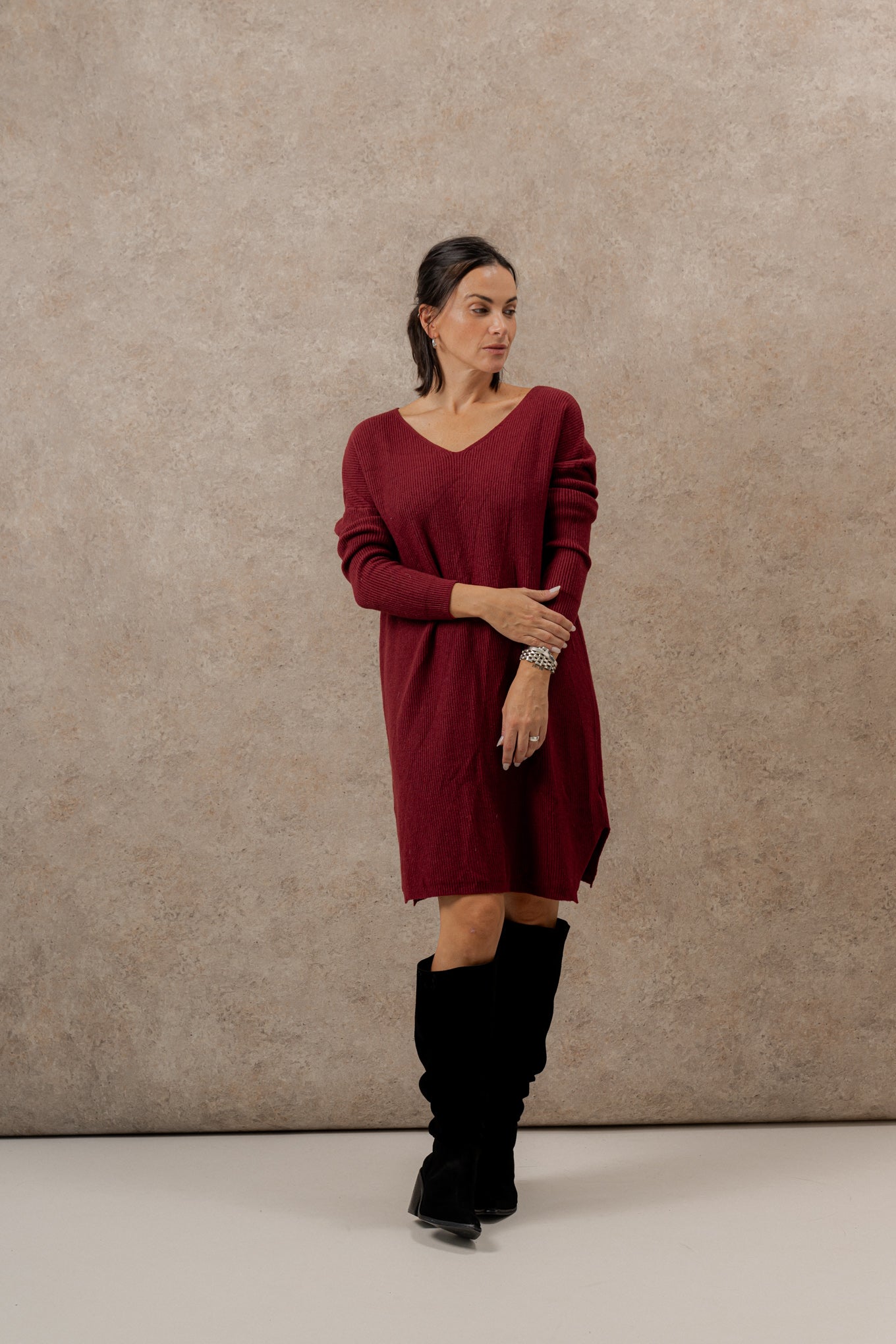 vestido tejido bordo