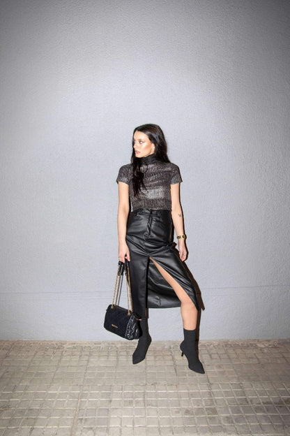 Pollera midi en ecocuero JOSEFINA