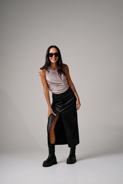 Pollera midi en ecocuero JOSEFINA