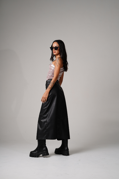 Pollera midi en ecocuero JOSEFINA