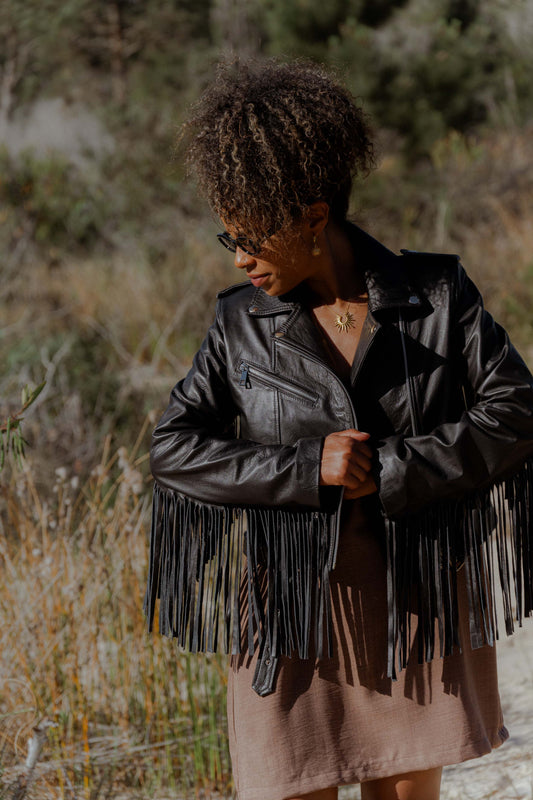 Campera de cuero con flecos CUIR