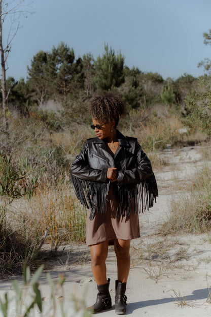 Campera de cuero con flecos CUIR