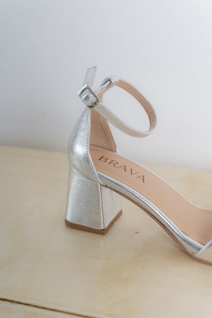 sandalias mujer alta plata